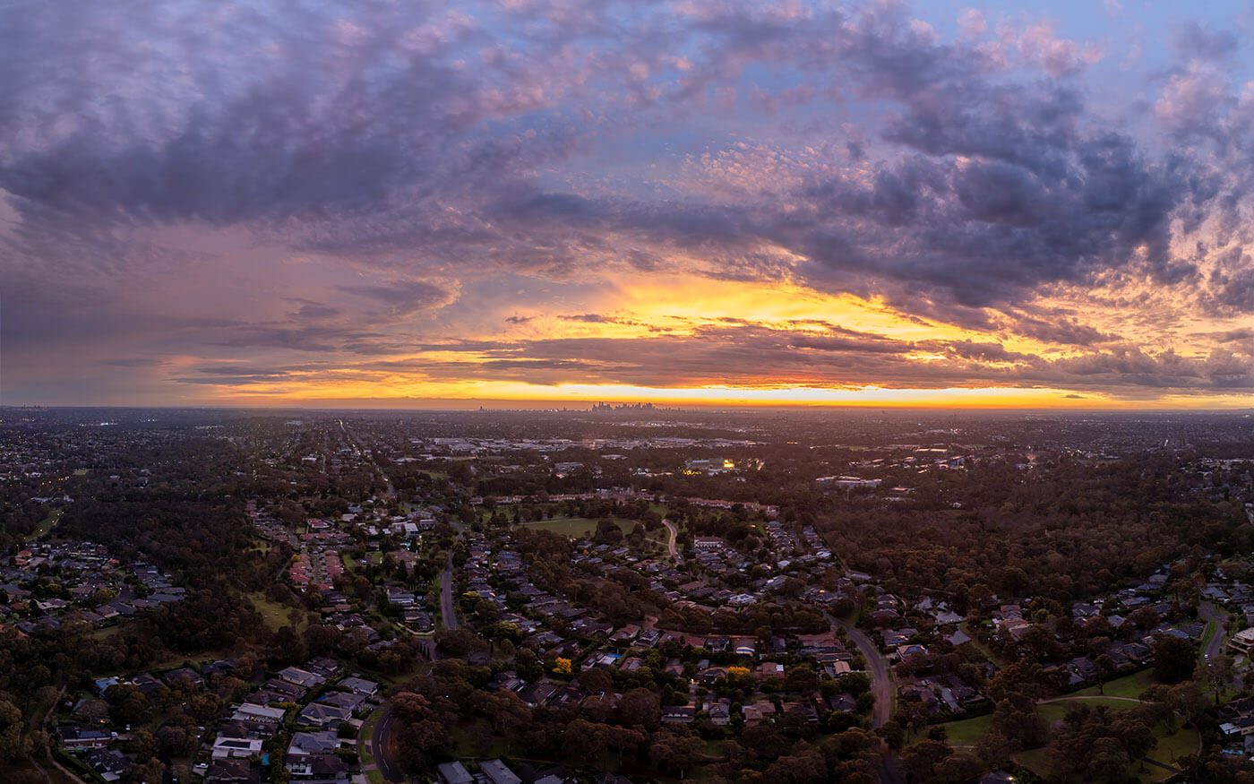 Aerial view of NSW landscape at sunset