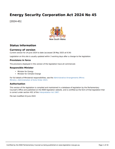 Front page of the Energy Security Corporation Act