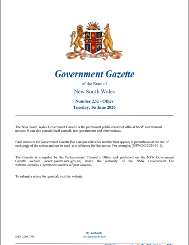 NSW Government Gazette No. 232 of 16 June 2026 thumbnail